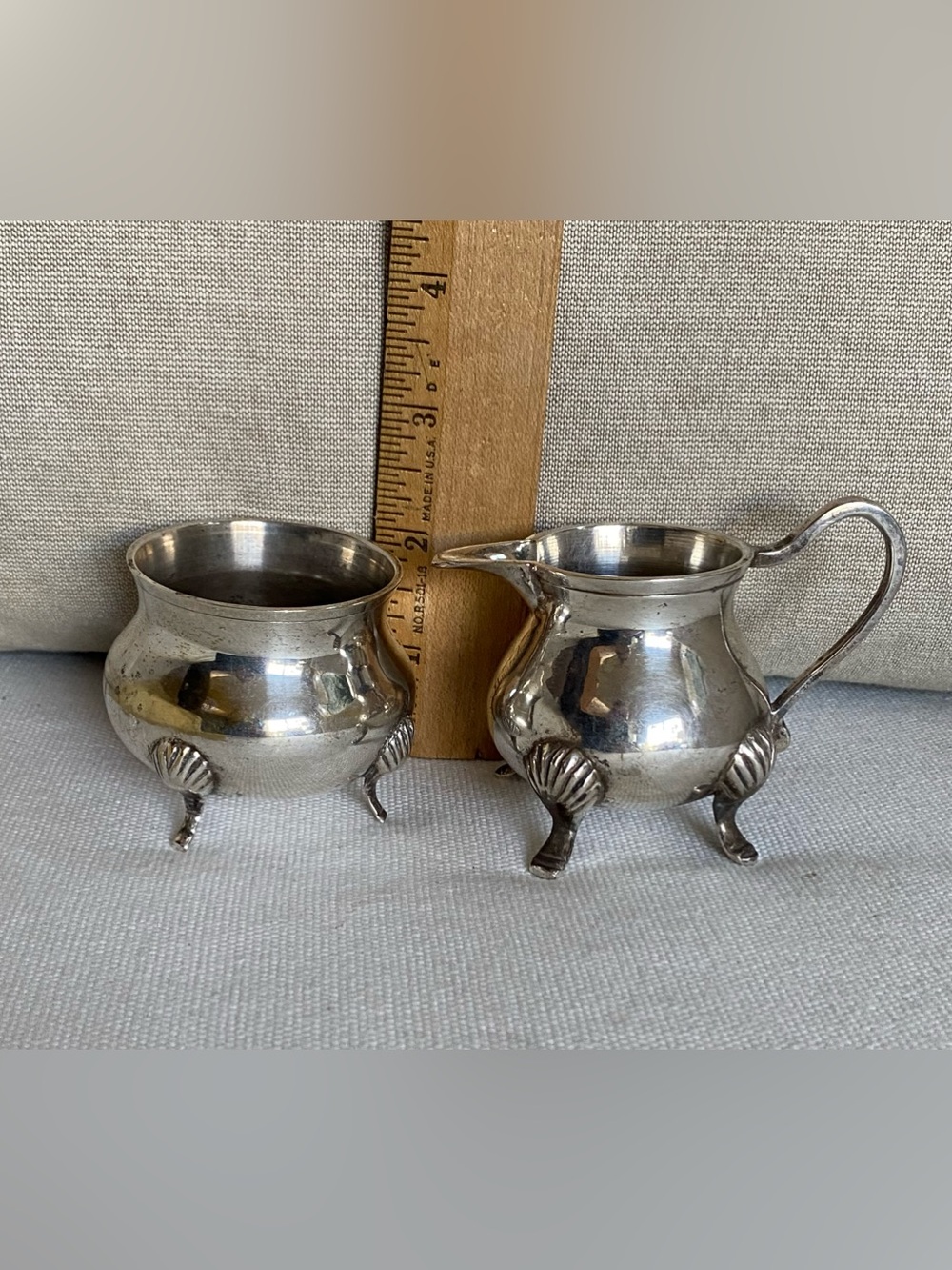 VTG Queen Anne Style Silver Plated Footed Creamer Sugar Bowl Set Shell Feet EPNS - Picture 5 of 5